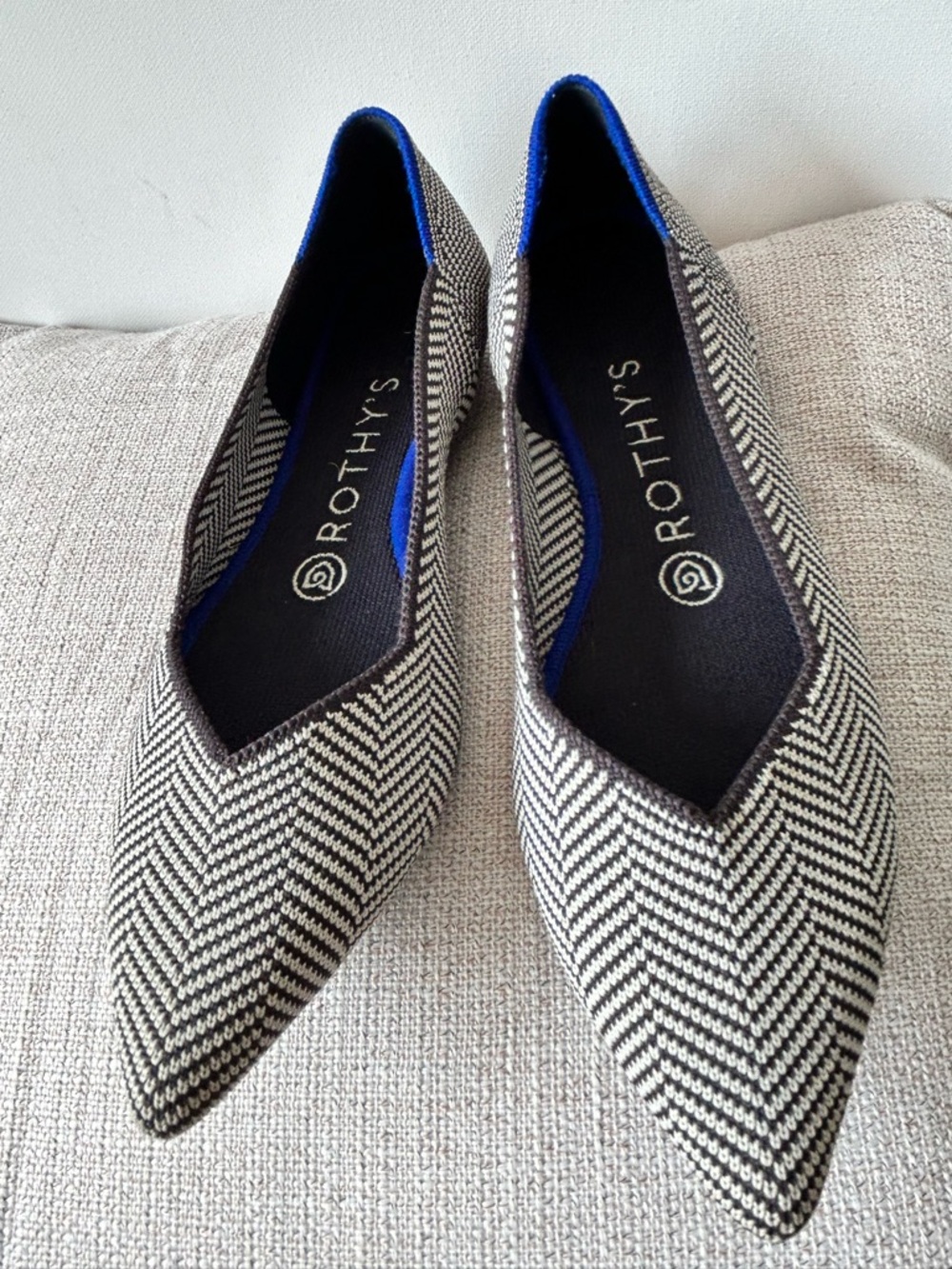 Rothy's Pointed-Toe Flats in Black & White Chevron - Picture 2 of 10